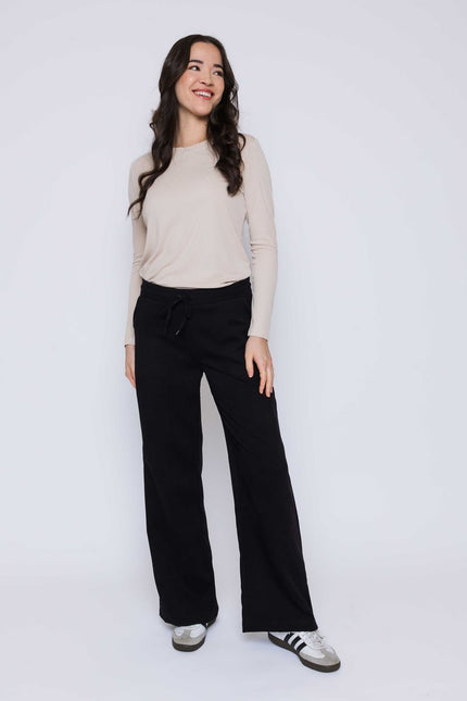 Women's wide leg pull-on black trouser