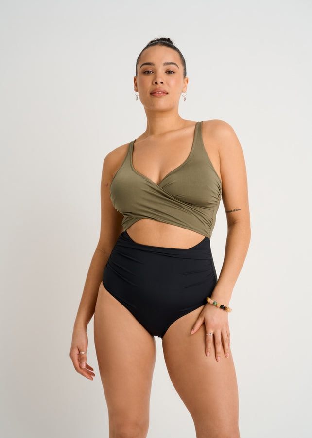 Everyday Sunday Wrap one-piece dusty olive tummy control