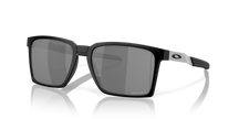 Black sunglasses with reflective lenses on a white background. Oakley exchange sun mens sunglasses