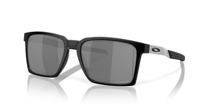 Black sunglasses with reflective lenses on a white background. Oakley exchange sun mens sunglasses