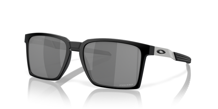 Black sunglasses with reflective lenses on a white background. Oakley exchange sun mens sunglasses