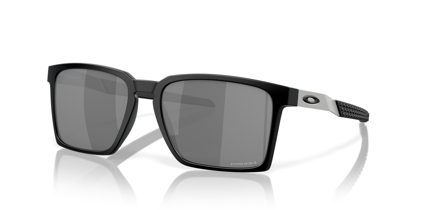 Black sunglasses with reflective lenses on a white background. Oakley exchange sun mens sunglasses
