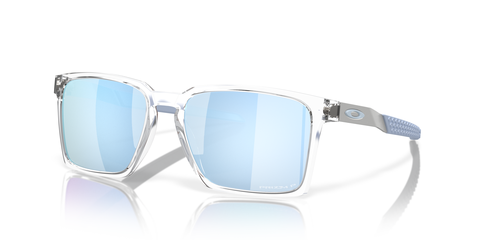 Sunglasses with blue reflective lenses on a white background. Oakley mens exchange sun sunglasses