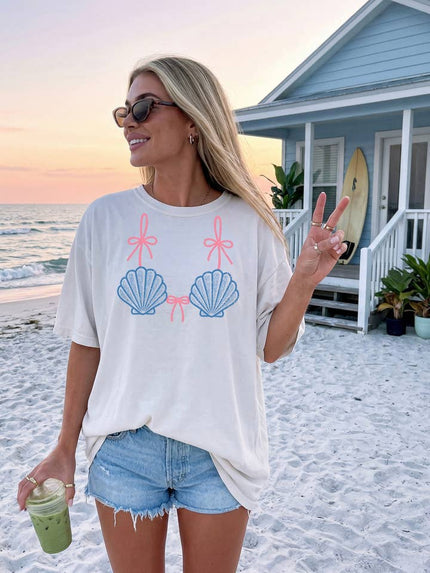 Mermaid shell bikini tee white blue pink