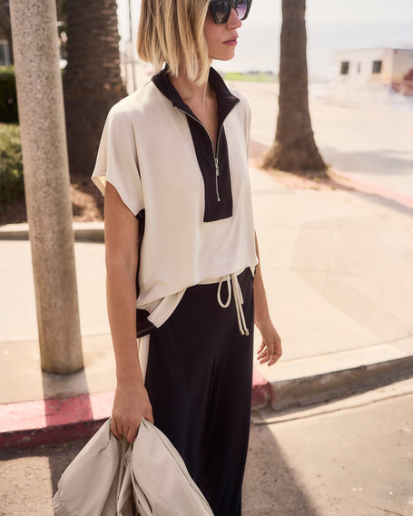 JOSEPH RIBKOFF SILKY KNIT COLOR BLOCK TOP