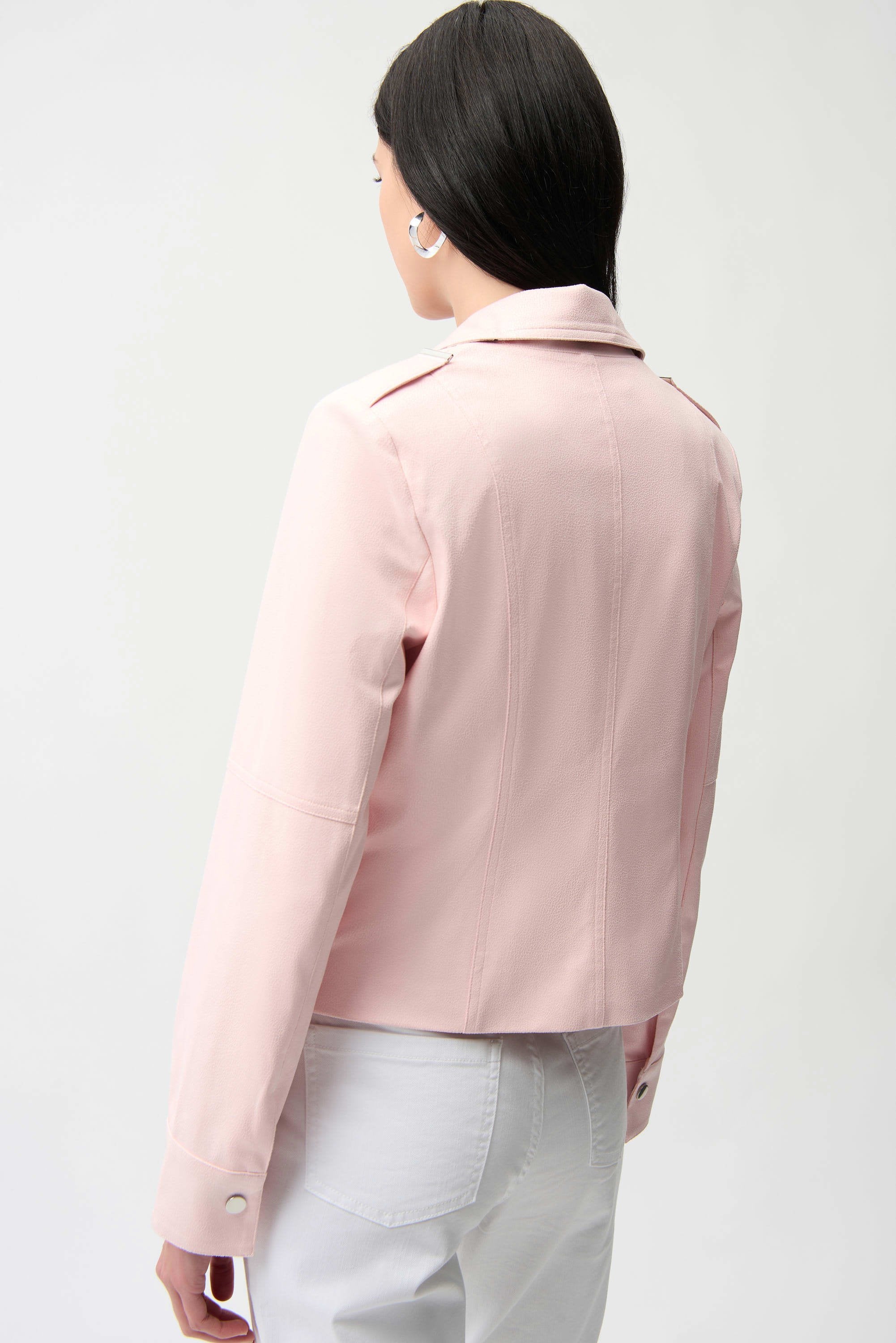 Petal Pink Faux Suede Fitted Jacket