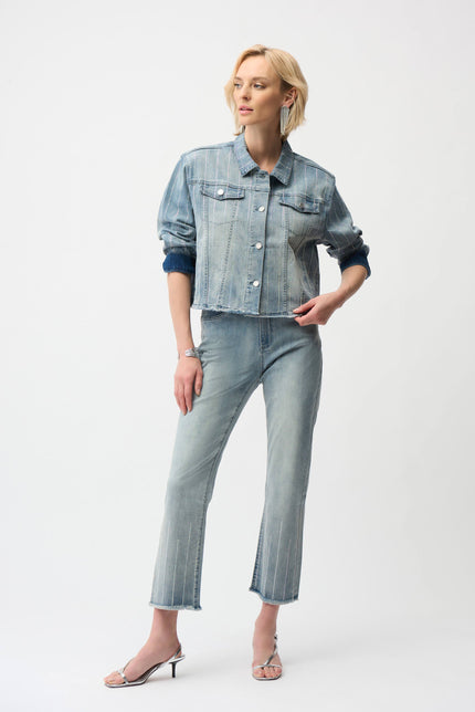 joseph ribkoff rhinestone denim jacket womens