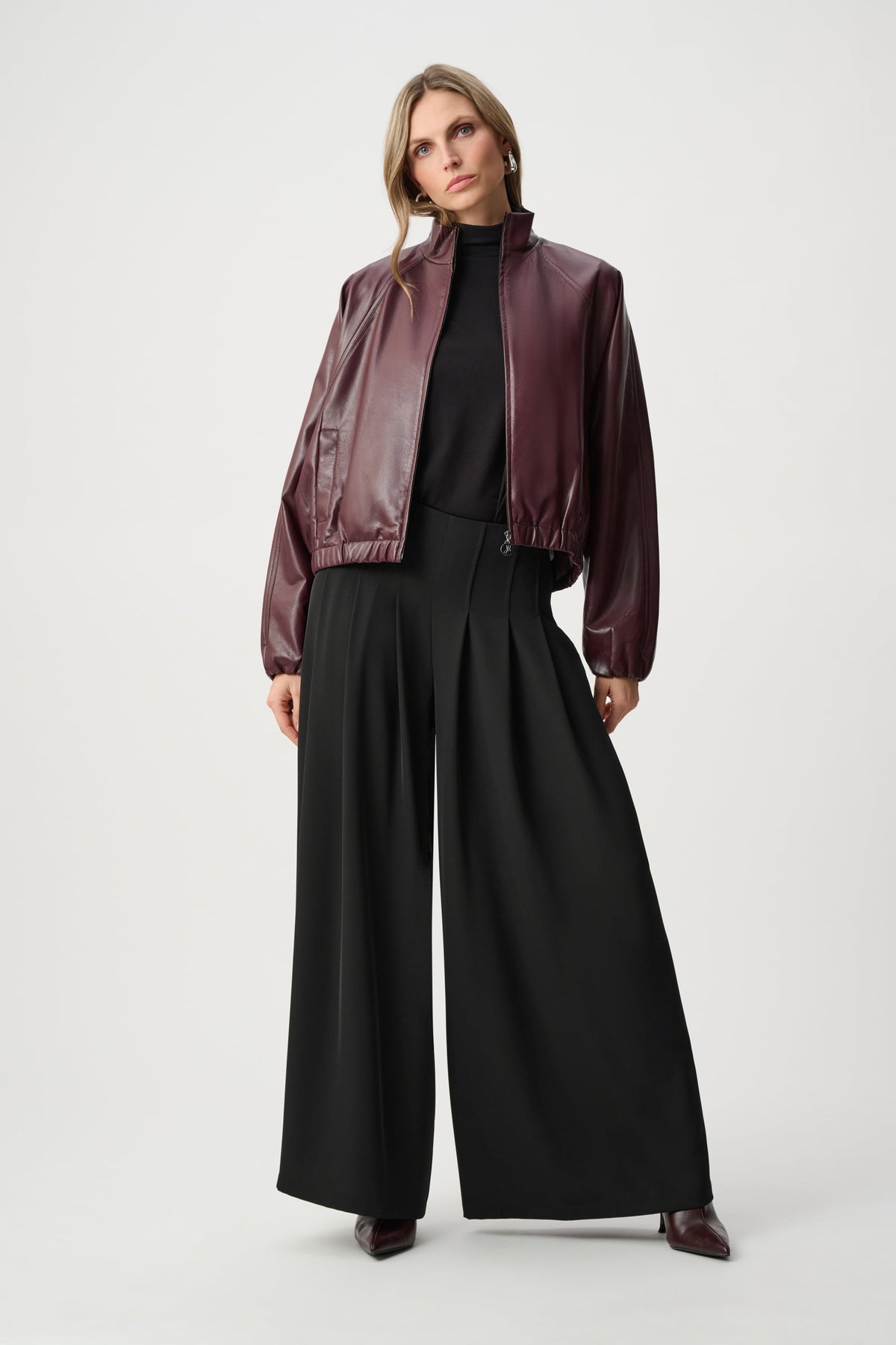 Leatherette Mock-Neck Bomber Jacket