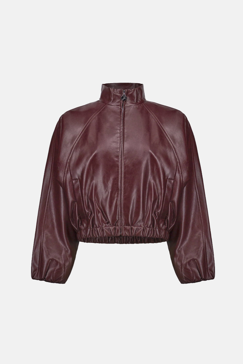Leatherette Mock-Neck Bomber Jacket