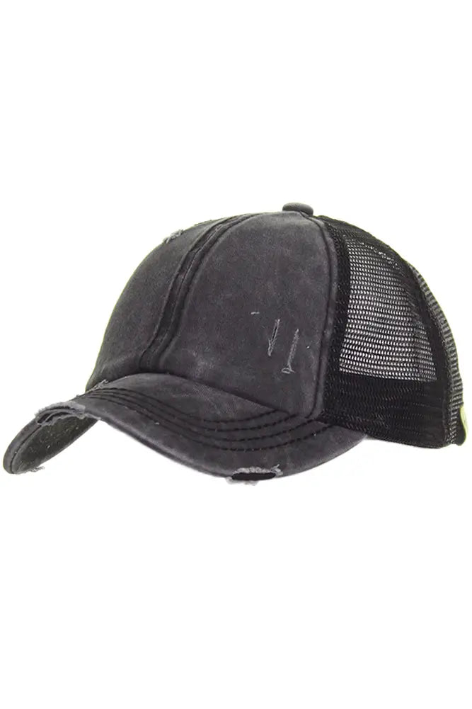 C.C. Distressed Messy Bun Hat