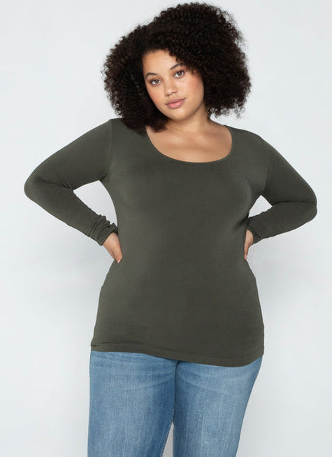 Curvy Bamboo Scoop Neck olive c'est moi long sleeve
