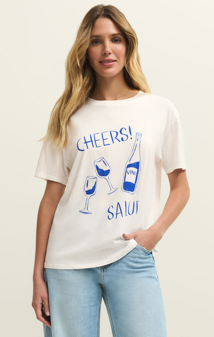 Z SUPPLY WOMENS CHEERS SALUD BOYFRIEND TEE