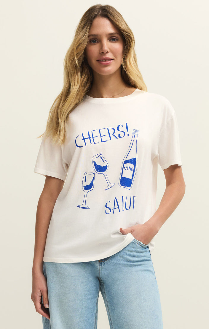 Z SUPPLY WOMENS CHEERS SALUD BOYFRIEND TEE
