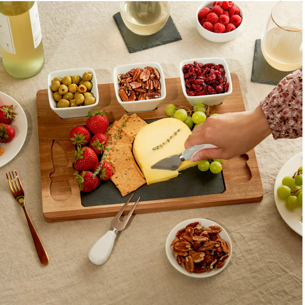 Acacia & Slate Cheese Board Set with Ceramic Bowls