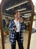 raw edge hooded plaid navy