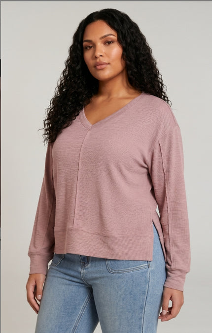 Rosetta Curvy Dex Dusty Rose v-neck knit top