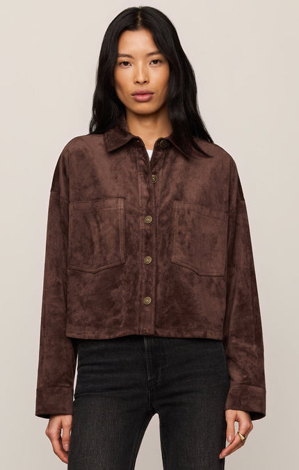 All Day Cropped Suede Jacket Chocolate z supply