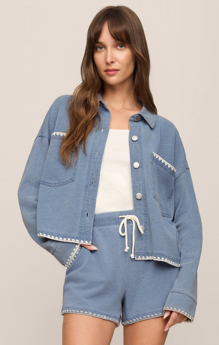 All Day Knit Denim Crop Whipstitch Jacket 