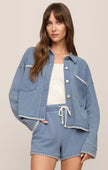 All Day Knit Denim Crop Whipstitch Jacket 
