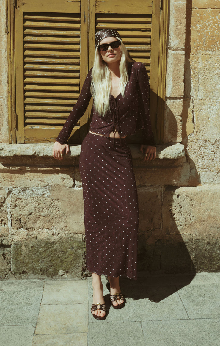 Skirts Eda Polka Dot Mesh Midi Skirt Dark Chocolate
