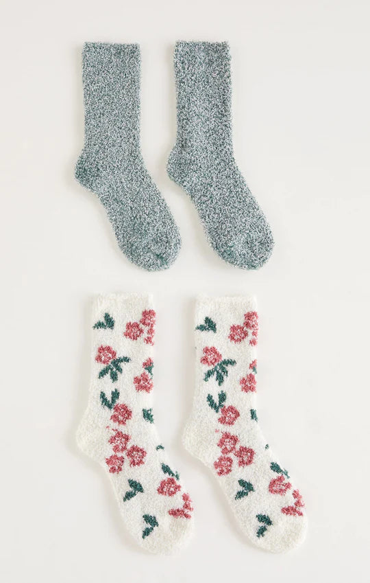 Floral Plush Socks (2 Pack)
