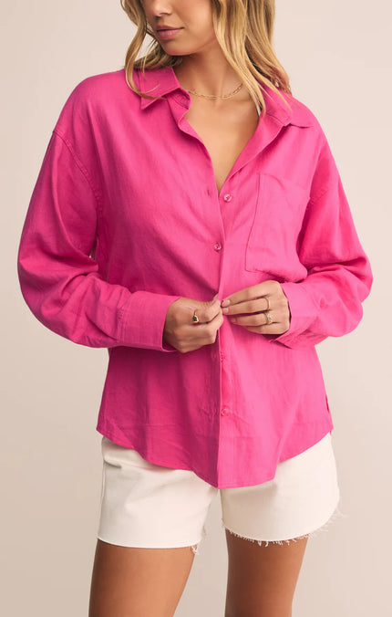 Z Supply pink womens button up shirt