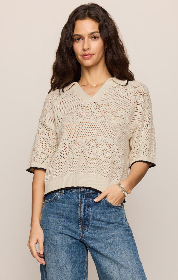 Sweaters Denman Crochet Polo Sweater Sandstone z supply fall fashion