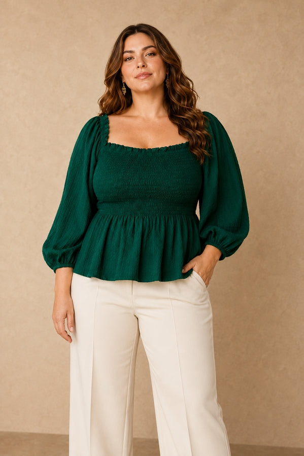 Emerald Curvy Peplum Top