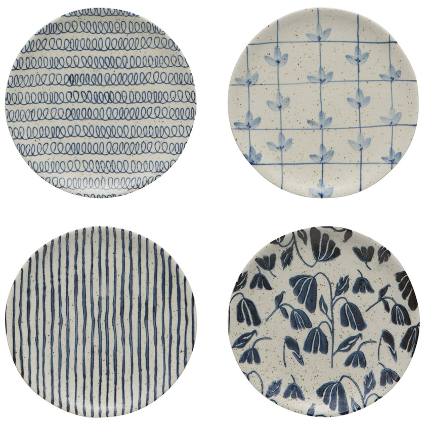 Danica appetizer plates set of 4 blue pattern