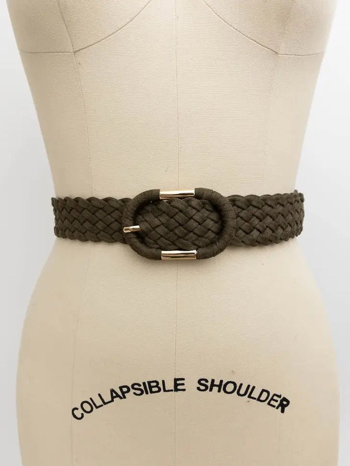 Braided Suede Oval Buckle Belt - Distractions Clothing