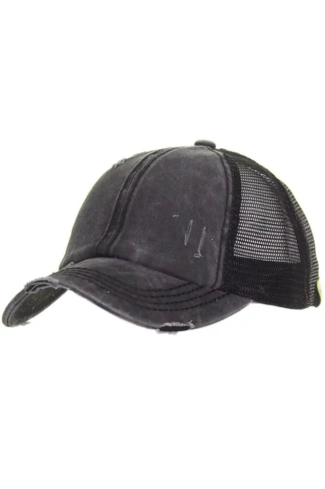 C.C. Distressed Messy Bun Hat - Distractions Clothing