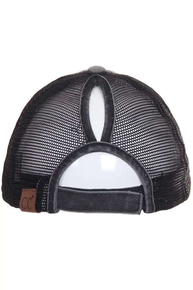 C.C. Distressed Messy Bun Hat - Distractions Clothing