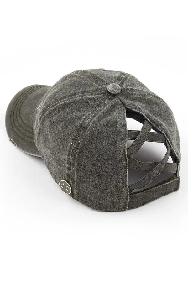C.C Washed Denim Ponytail Hat - Distractions Clothing