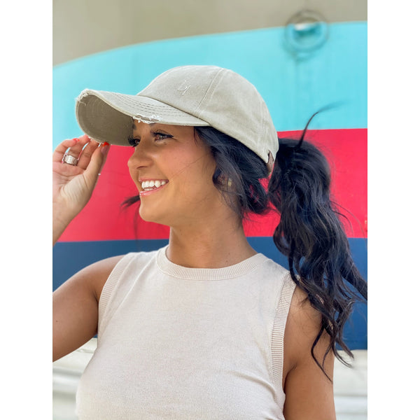 C.C Washed Denim Ponytail Hat - Distractions Clothing