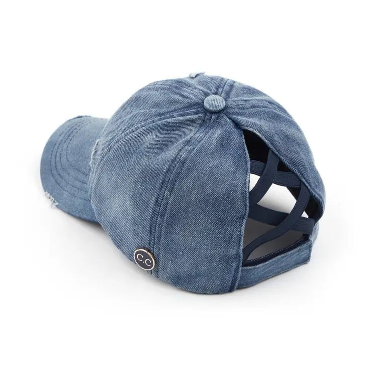C.C Washed Denim Ponytail Hat - Distractions Clothing