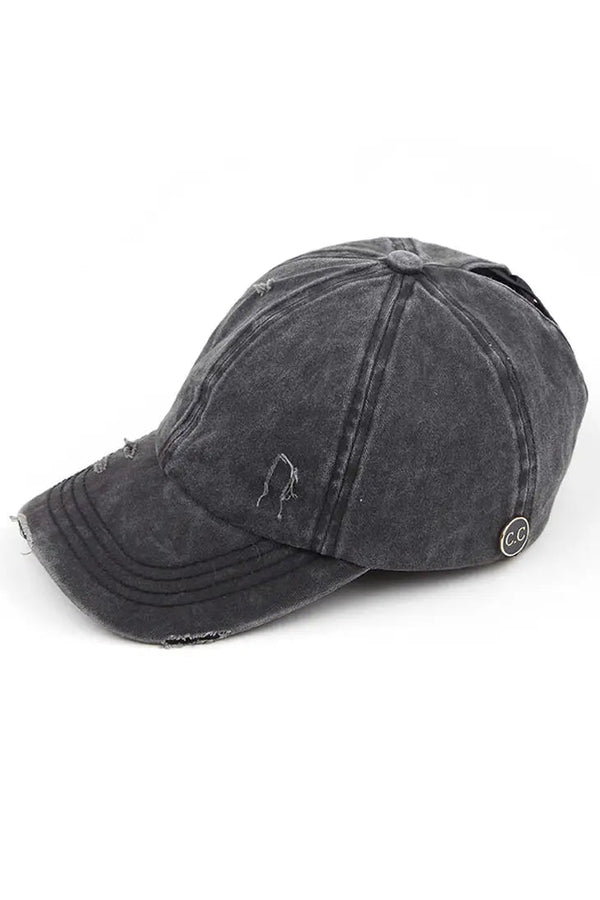 C.C Washed Denim Ponytail Hat - Distractions Clothing