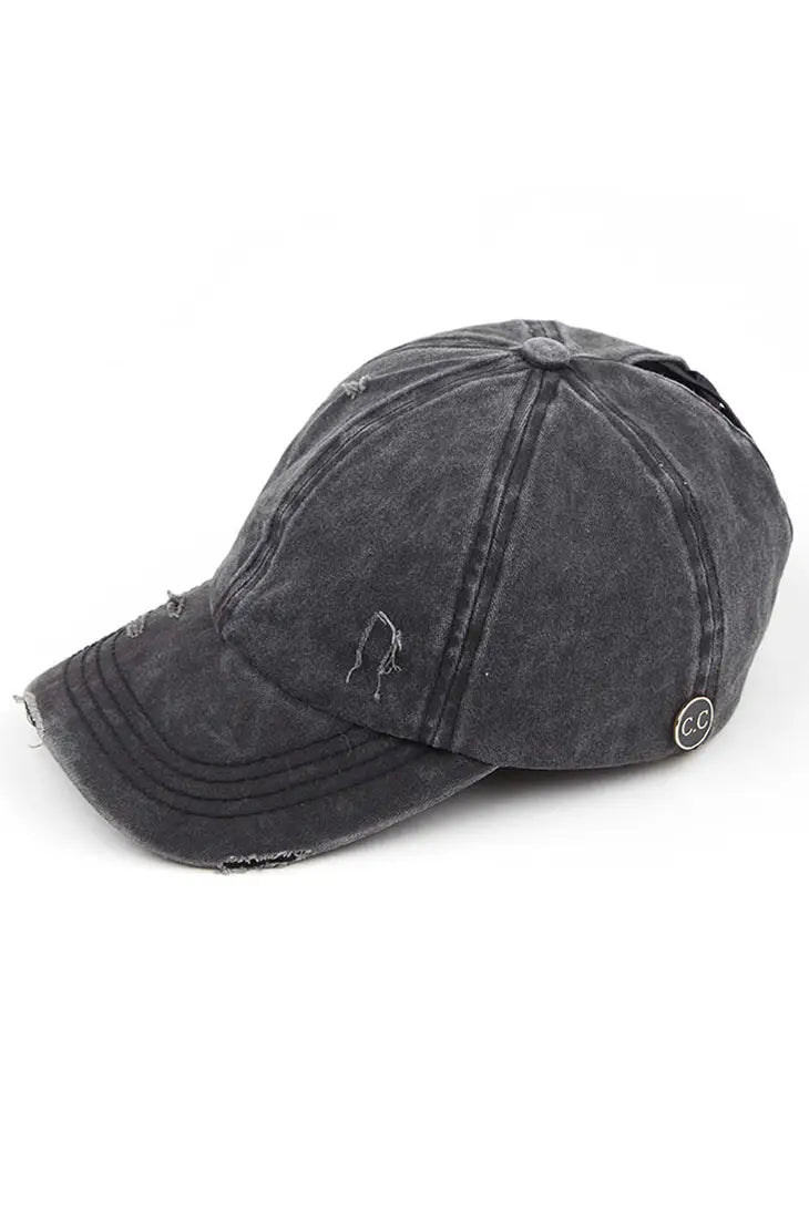 C.C Washed Denim Ponytail Hat - Distractions Clothing
