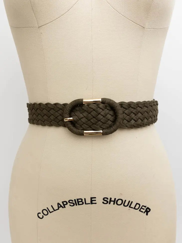 Braided Suede Oval Buckle Belt