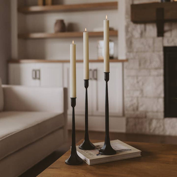 CAST IRON TAPER CANDLE HOLDERS SET OF 3