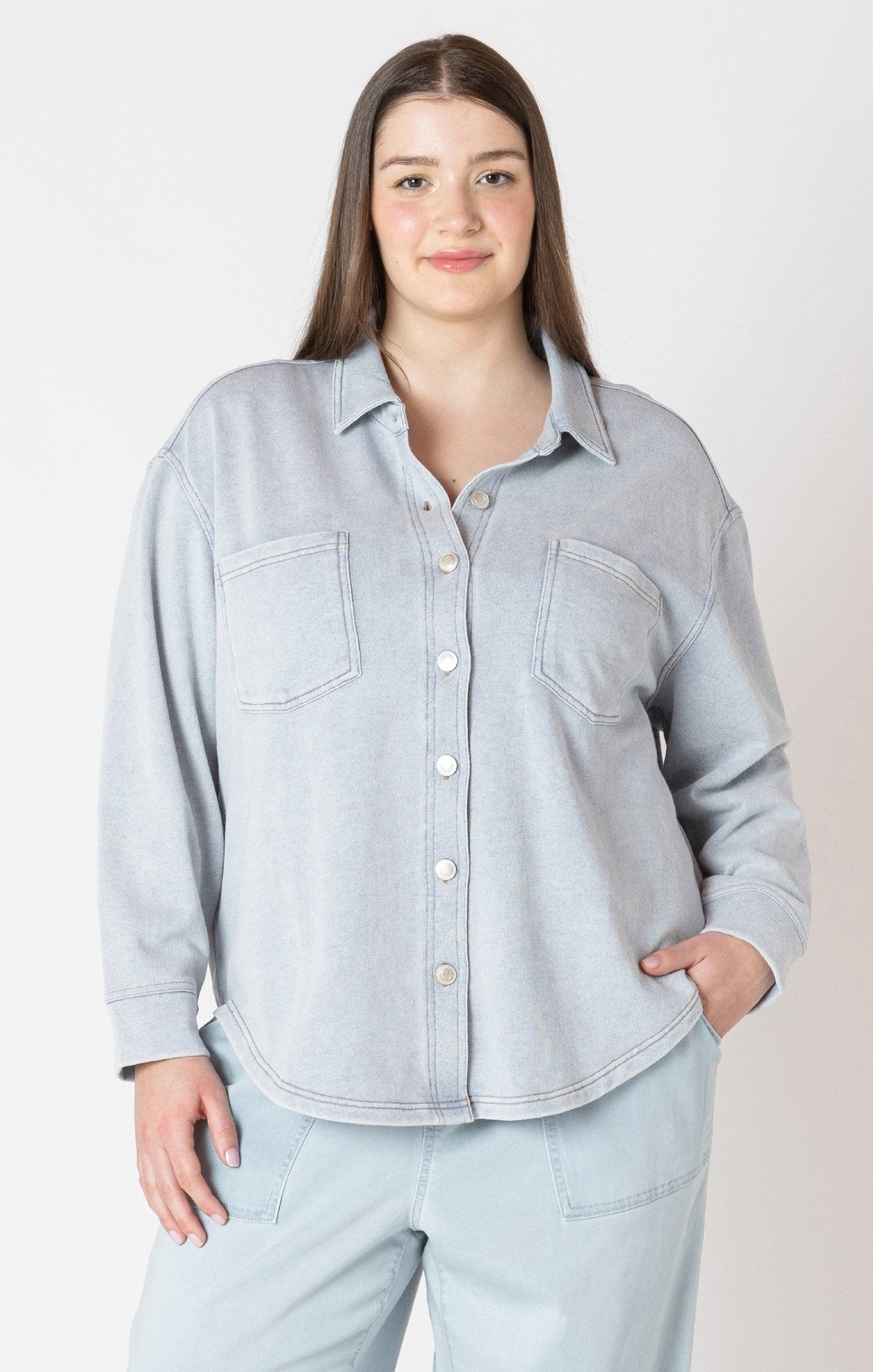 Jacey Knit Denim Shirt - Distractions Clothing