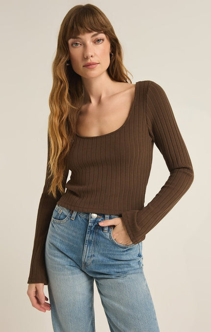 Madeline Rib Long Sleeve Top - Distractions Clothing
