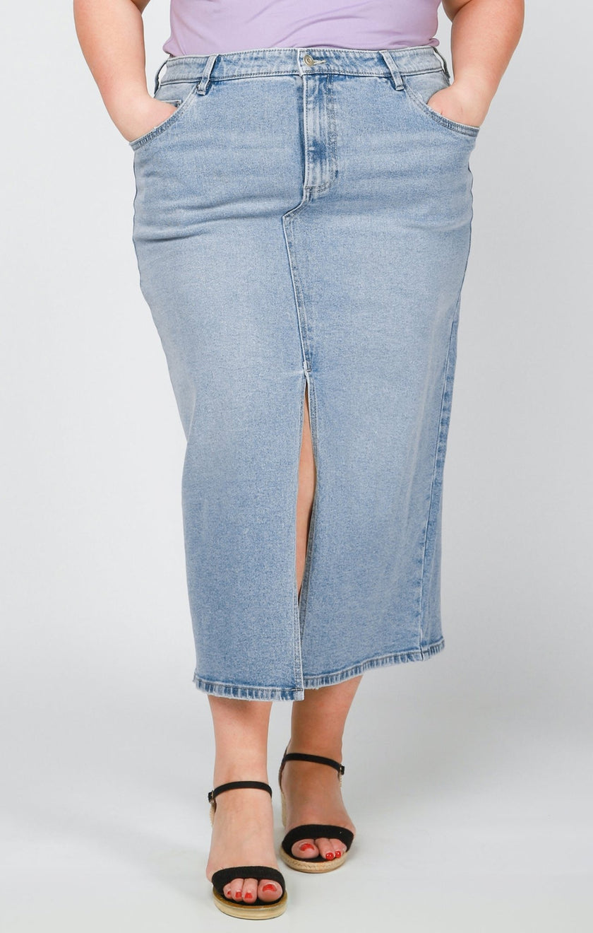 Maya Curvy Denim Skirt - Distractions Clothing