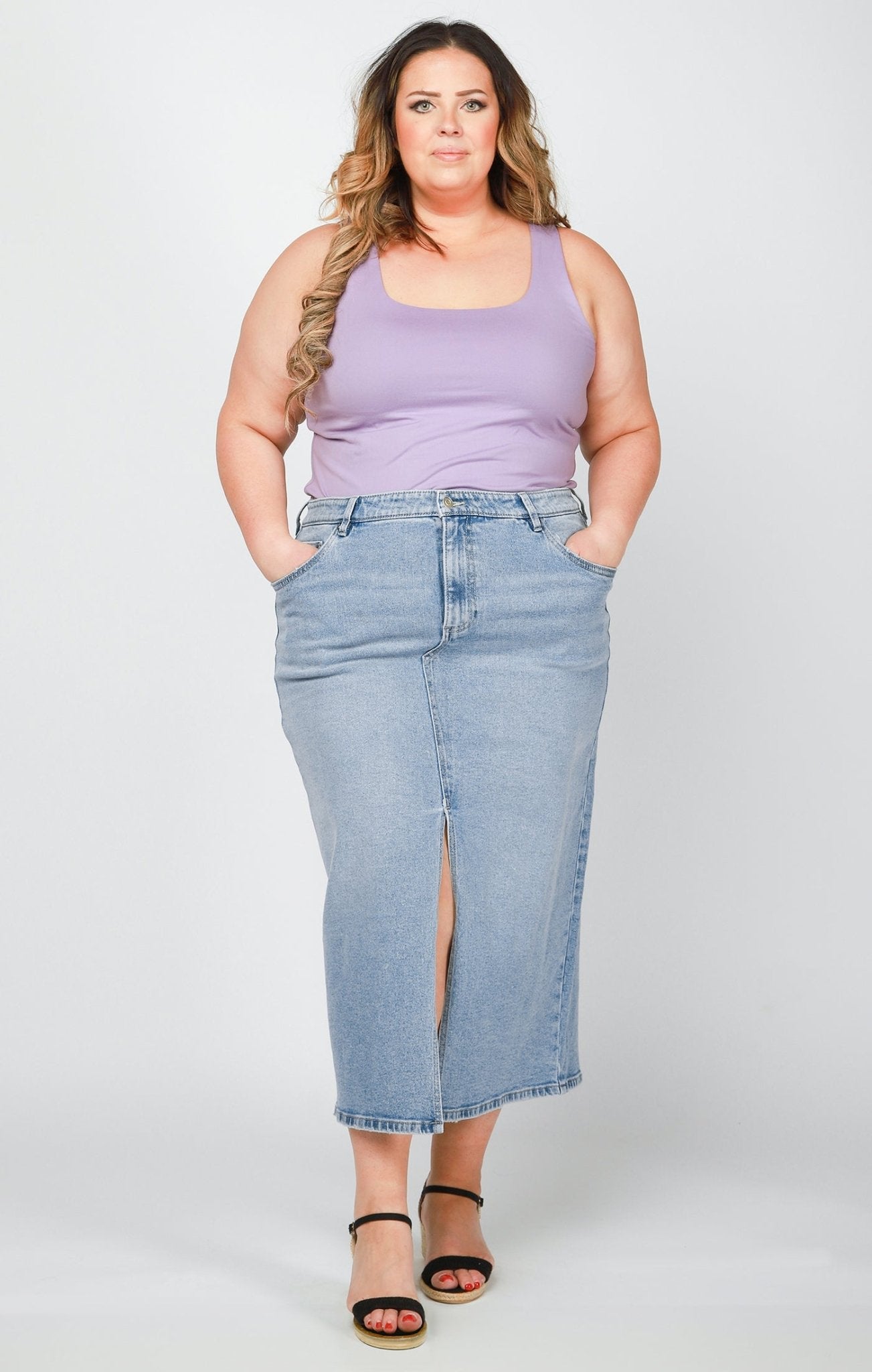 Maya Curvy Denim Skirt - Distractions Clothing