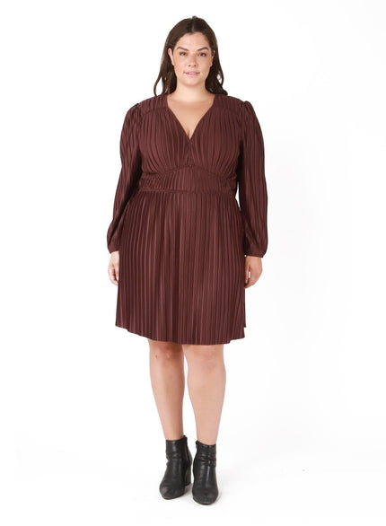 Pleated V Neck Curvy Dress - Distractions Clothing