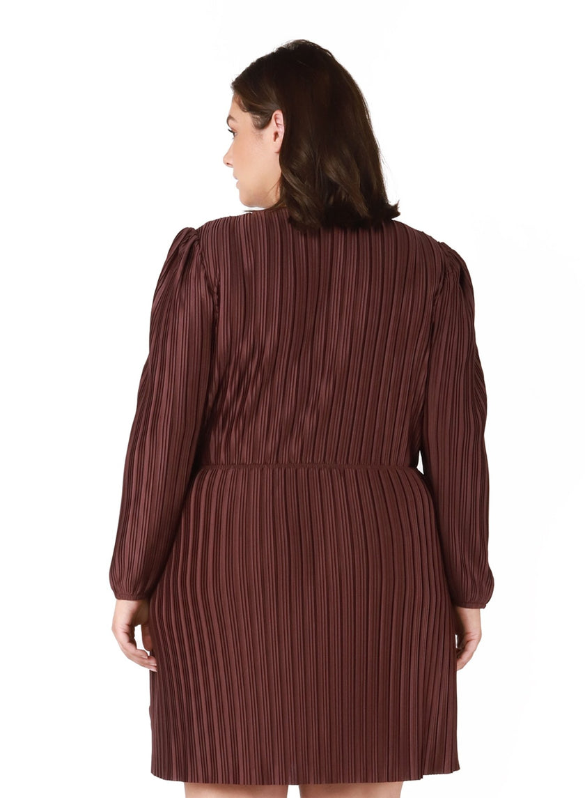Pleated V Neck Curvy Dress - Distractions Clothing