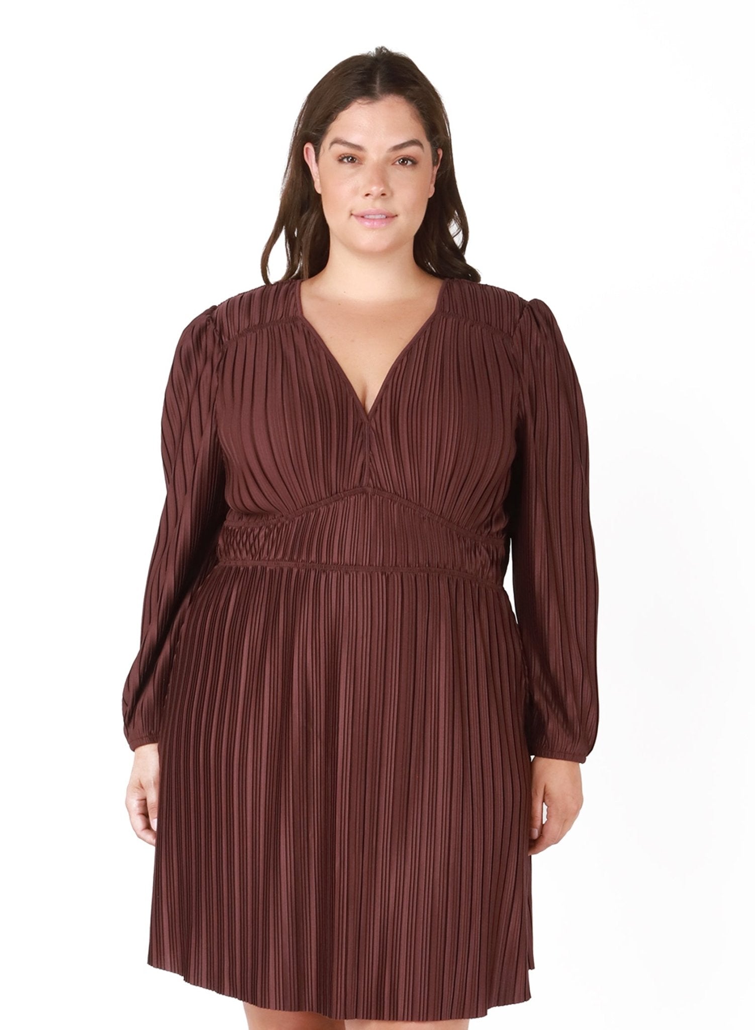 Pleated V Neck Curvy Dress - Distractions Clothing