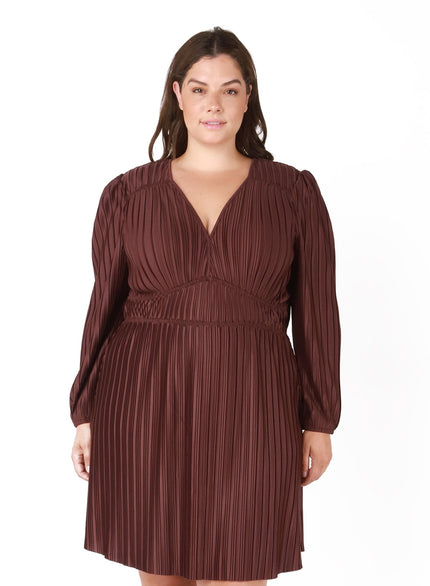Pleated V Neck Curvy Dress - Distractions Clothing
