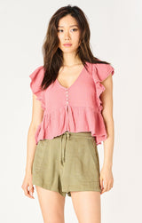 Rose Flutter Sleeve Button Top - Distractions Clothing