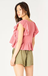 Rose Flutter Sleeve Button Top - Distractions Clothing
