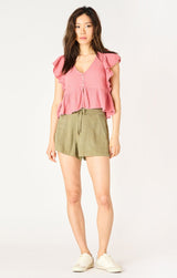 Rose Flutter Sleeve Button Top - Distractions Clothing